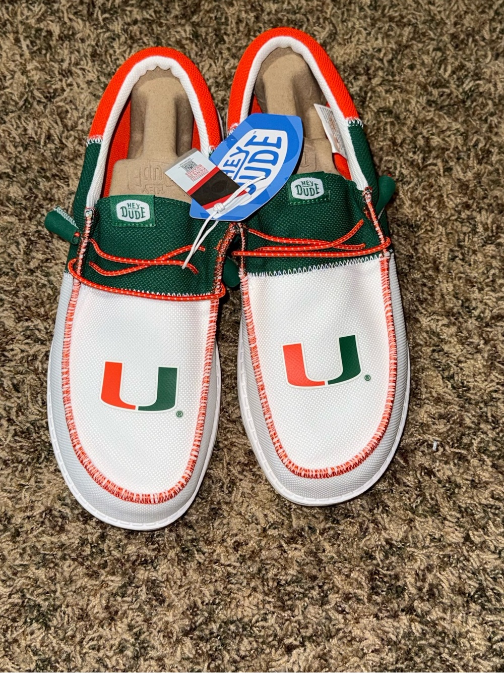 Hey Dude Wally Tri U of Miami Canvas Slip-On Shoes White/Green/Orange Men’s 12 - Picture 3 of 8